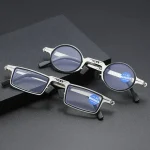 Portable Unisex Folding Reading Glasses Full Metal Frame Anti Blue Light Blocking for Men Women Eyeglasses with Case 2