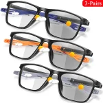 3 Pairs Reading Glasses Photochromic Classic Square Far Sight Glasses Anti Blue Light Blocking Ultralight Eyewear
