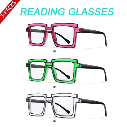 3 Pairs Oversize Reading Glasses Women Trendy Square Fashion Transparent Magnification Eyewear Glasses +150 +200
