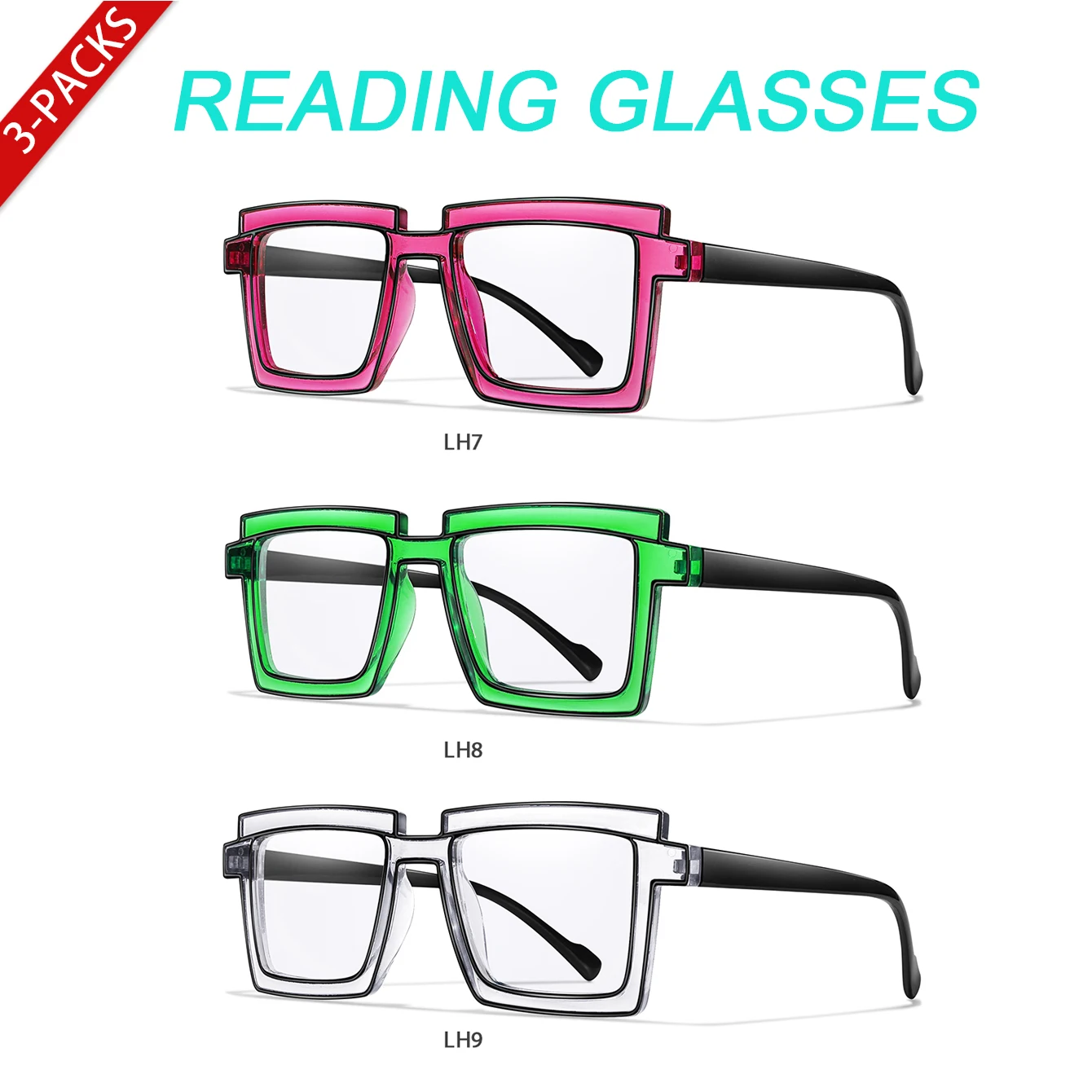 3 Pairs Oversize Reading Glasses Women Trendy Square Fashion Transparent Magnification Eyewear Glasses +150 +200 3 Pairs Oversize Reading Glasses Women Trendy Square Fashion Transparent Magnification Eyewear Glasses +150 +200