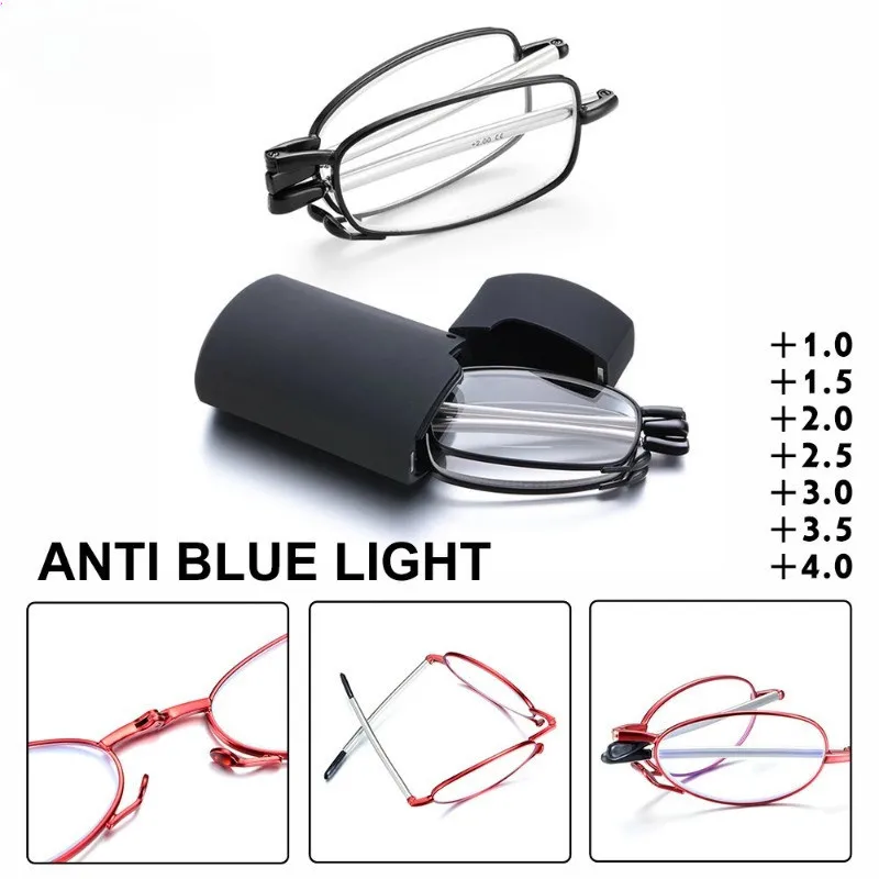 Gift Case Foldable Reading Glasses +1.00 to +4.00 Strength Men Women Anti Blue Light Eyewear 2