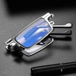 Metal Folding Reading Glasses Portable Ultra Light Anti Blue Light Lens Glasses Men\\\'s Rectangular Eyeglasses Eyewears 2