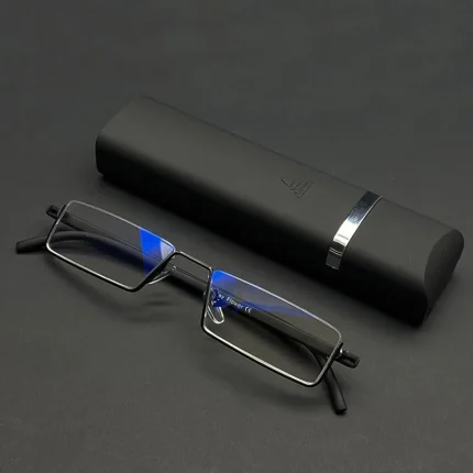 Metal Anti-Blue Light Reading Glasses Men Half Frame Eyeglasses Male Eyewear With Case +1.0 1.5 2.0 2.5 3.0 3.5 4.0 2
