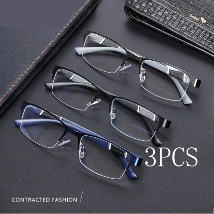3PCS Blue Light Blocking Reading Glasses Men Half-frame Glasses Business Male Eyeglasses With Grade +100