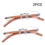 2 Pack Natural Wood Temple Rimless Reading Glasses for Men Women Frameless Lightweight Eyeglasses