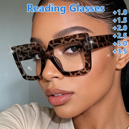 3pcs Oversized Square Reading Glasses Readers Lightweight Eyeglasses Eyewear for Women Clear Lens Leopard Fashion Glasses 2