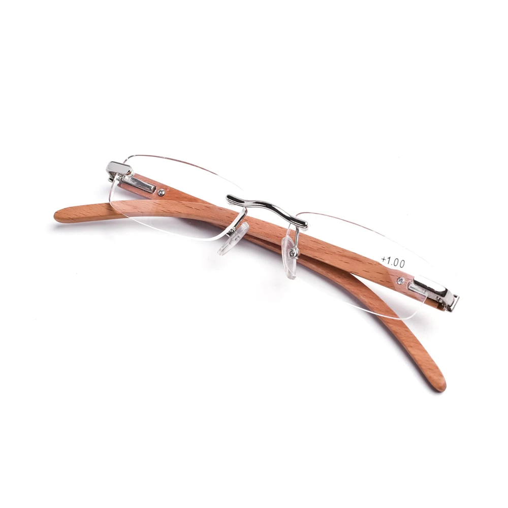 2 Pack Natural Wood Temple Rimless Reading Glasses for Men Women Frameless Lightweight Eyeglasses 2