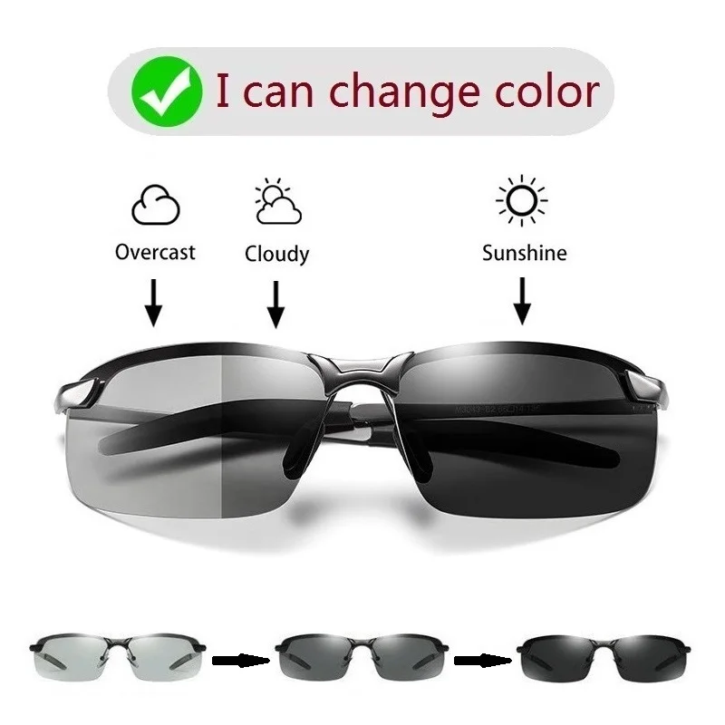 Men Polarized Sunglasses Driving Fishing Chameleon Glasses Change Color Sun Glasses Day Night Vision UV400 Eyewear
