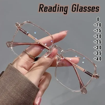 Trendy Fashionable Reading Glasses Women Anti Blue Light Eyewear High-definition Unisex Transparent Frame Eyeglasses